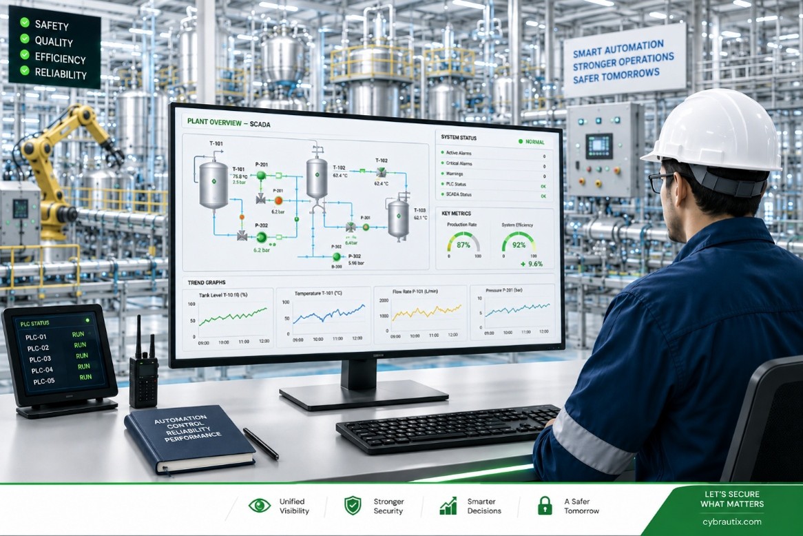 Automation engineer commissioning PLC and SCADA control systems